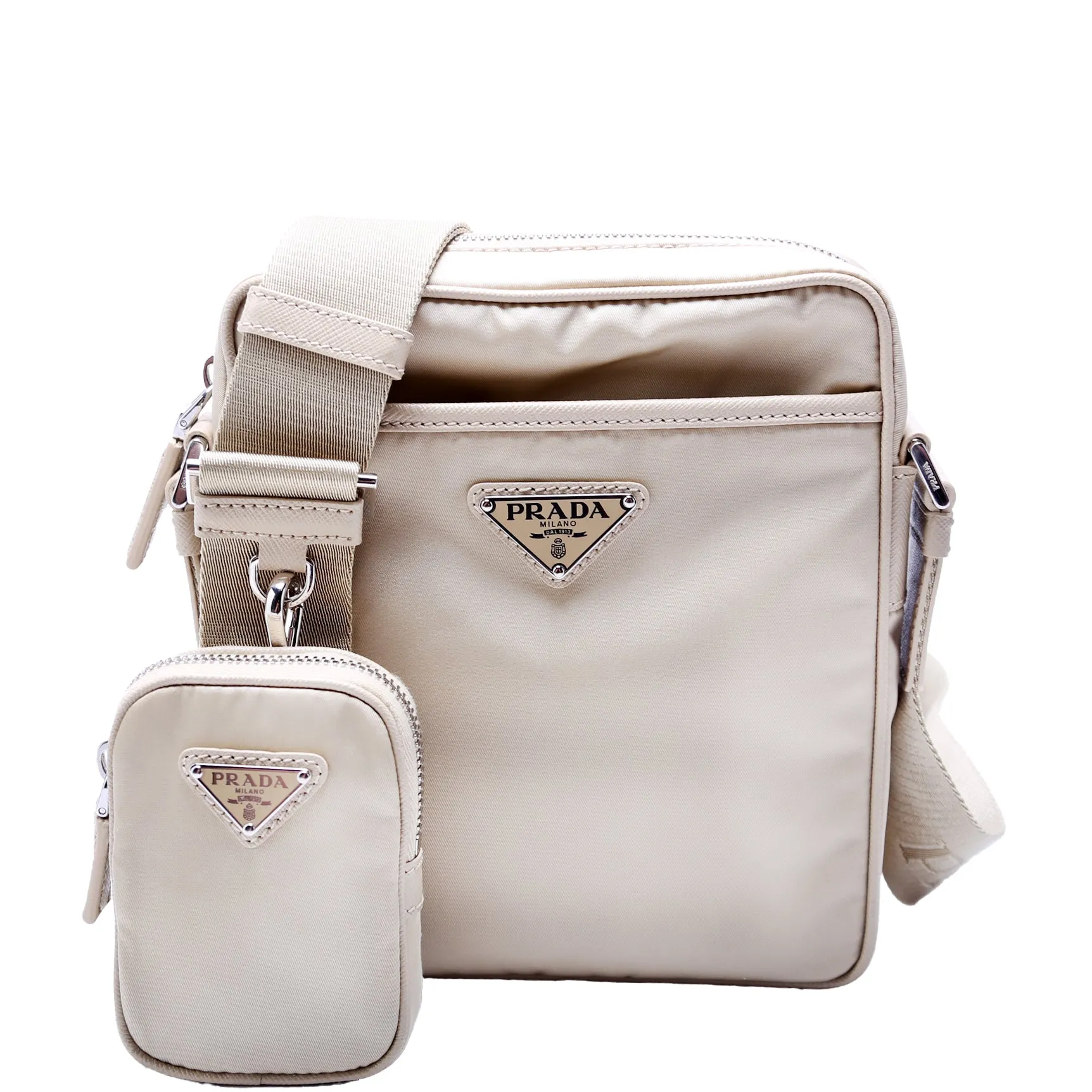 2VH112 Re-Nylon/Saffiano Leather Shoulder Gold