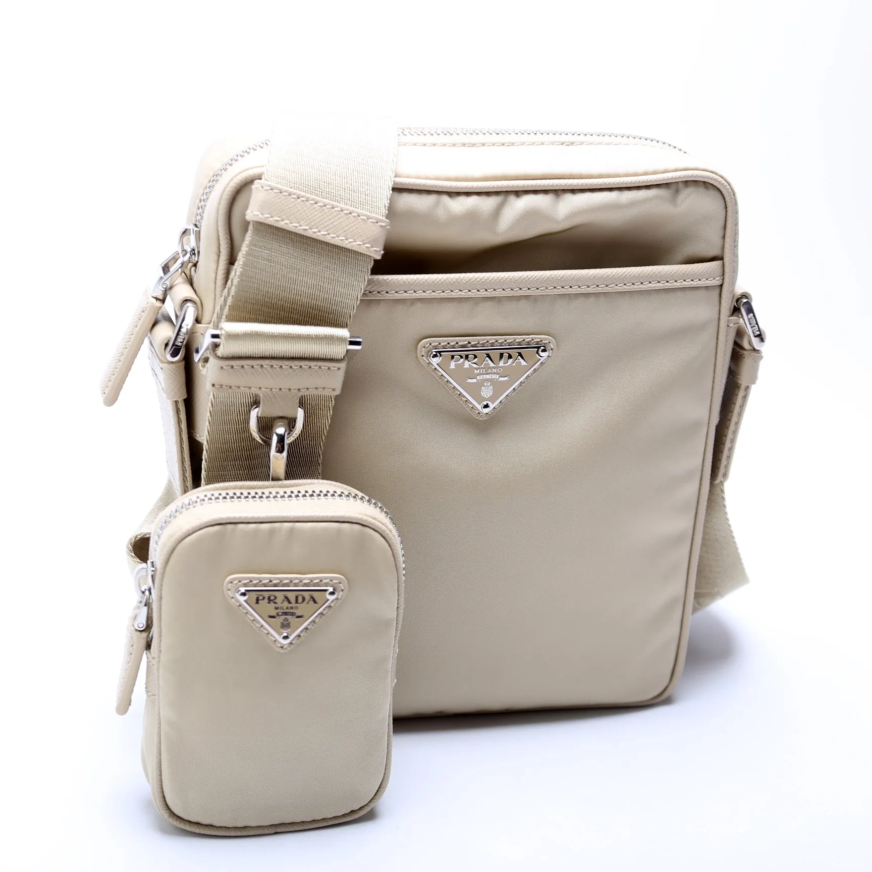 2VH112 Re-Nylon/Saffiano Leather Shoulder Gold