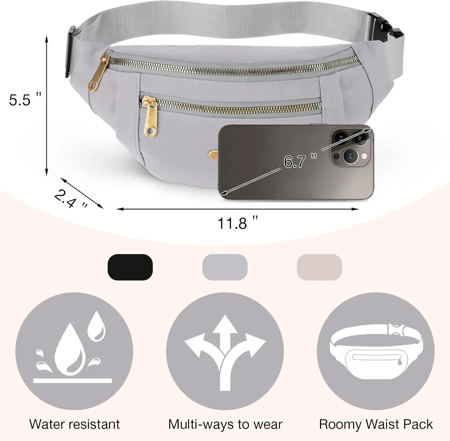 3 Pcs Waterproof Fanny Packs for Women and Men Waist Pack with Adjustable Strap Waist Pouch for Sports Running Exercise Walking Travel