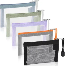 5 Pack Mini Zipper Mesh Bags 3 x 4.5 Inch Nylon Makeup Organizer Portable Travel Cosmetic Pouch Kit Beauty Accessories Holder Bag Storage Coin Purse for Small Items