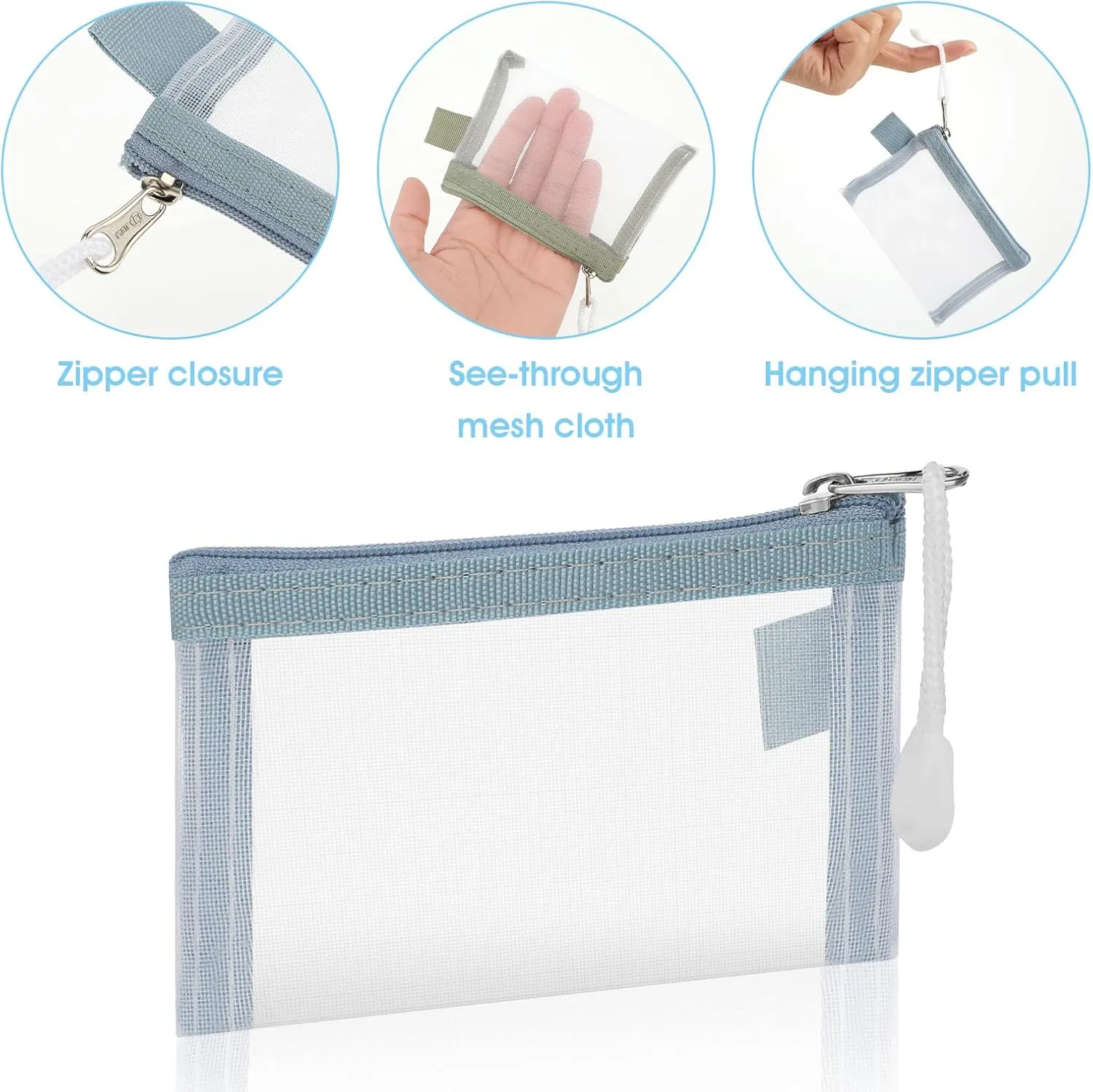 5 Pack Mini Zipper Mesh Bags 3 x 4.5 Inch Nylon Makeup Organizer Portable Travel Cosmetic Pouch Kit Beauty Accessories Holder Bag Storage Coin Purse for Small Items