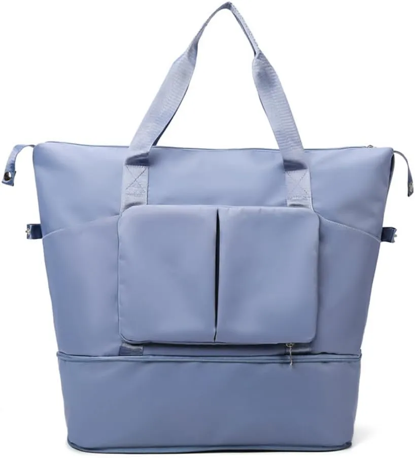 8 Pockets Travel Bag Wet-Dry Separated Gym Bag Foldable Yoga Fitness Bag Large Weekender Duffel Bag for Men Women