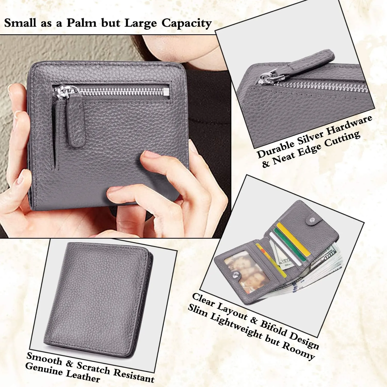 AINIMOER Small Leather Wallet for Women, Ladies Credit Card Holder RFID Blocking Women's Mini Bifold Pocket Purse