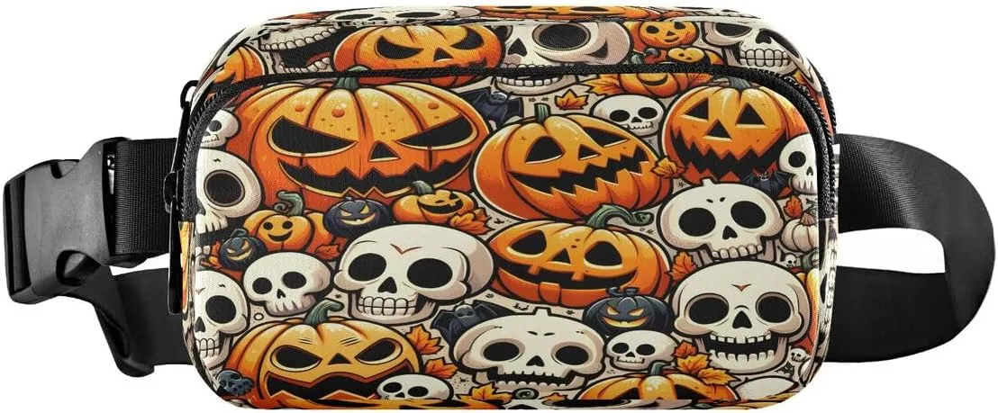 ALAZA Pumpkin Cartoon Halloween Sugar Skull Waist Packs Spot Belt Bag Crossbody Bag Fanny Pack Pouch for Men Women Hiking Running Cycling Traveling