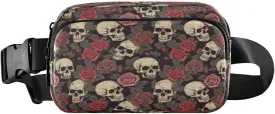 ALAZA Sugar Skull Rose Flower Leaves Waist Packs Spot Belt Bag Crossbody Bag Fanny Pack Pouch for Men Women Hiking Running Cycling Traveling