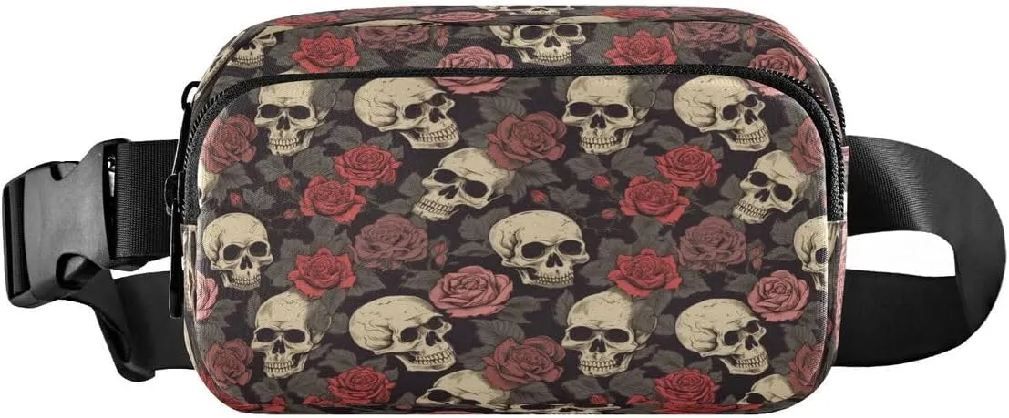 ALAZA Sugar Skull Rose Flower Leaves Waist Packs Spot Belt Bag Crossbody Bag Fanny Pack Pouch for Men Women Hiking Running Cycling Traveling