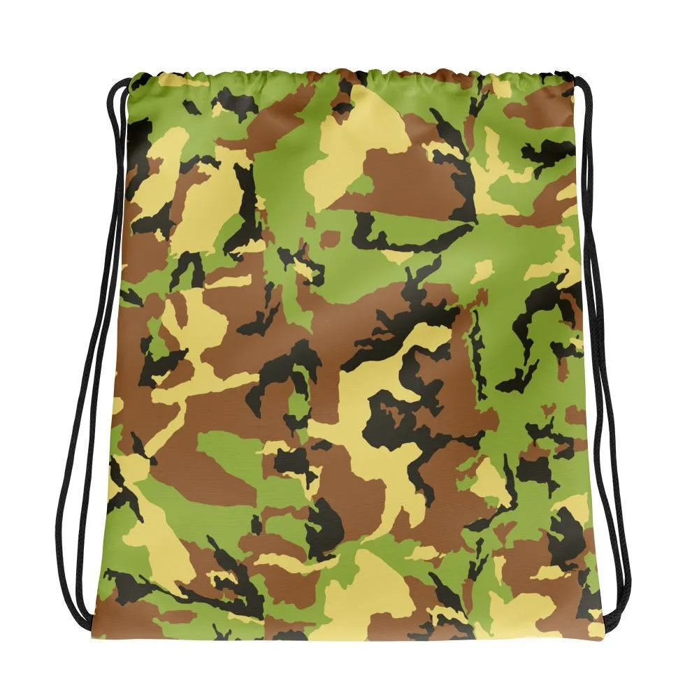 Allover Green Camouflage Drawstring Bag