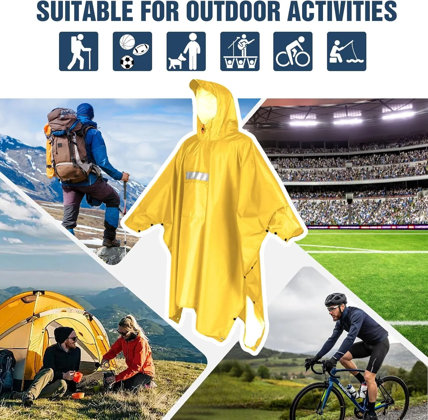 ANYOO Hooded Rain Poncho for Adults Waterproof Lightweight Rain Coat for Men Women Reusable Rain Jacket for Emergency Outdoor