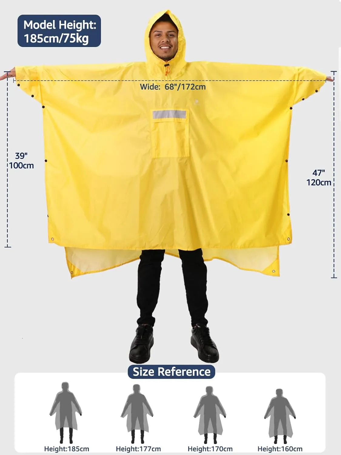 ANYOO Hooded Rain Poncho for Adults Waterproof Lightweight Rain Coat for Men Women Reusable Rain Jacket for Emergency Outdoor