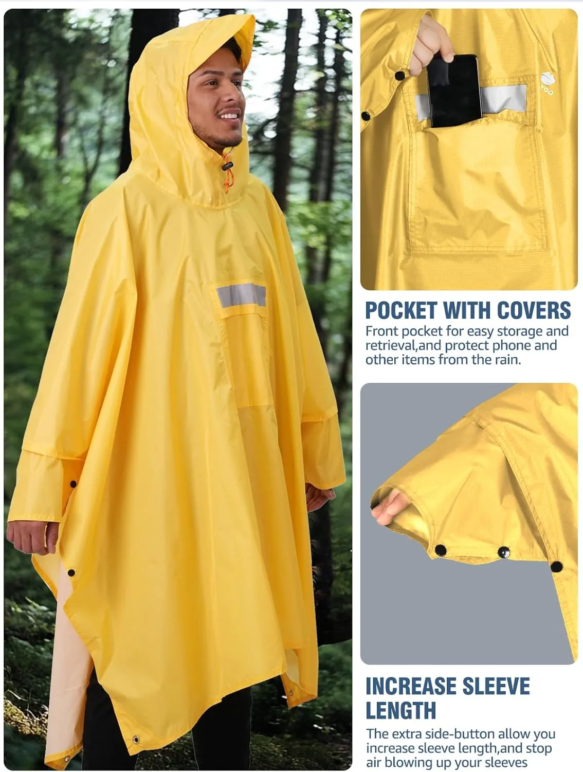 ANYOO Hooded Rain Poncho for Adults Waterproof Lightweight Rain Coat for Men Women Reusable Rain Jacket for Emergency Outdoor