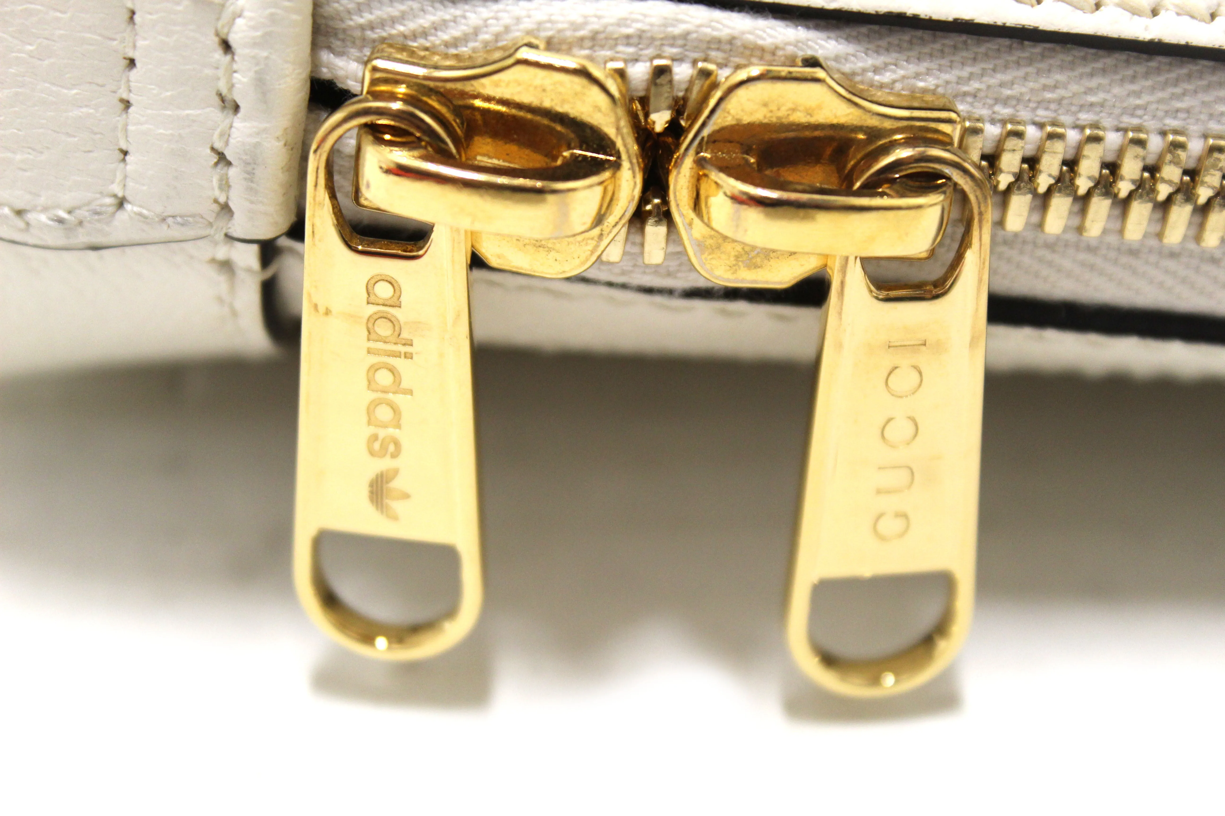 Authentic Limited Edition Adidas x Gucci Horsebit 1955 Mini Top Handle White Leather Bag