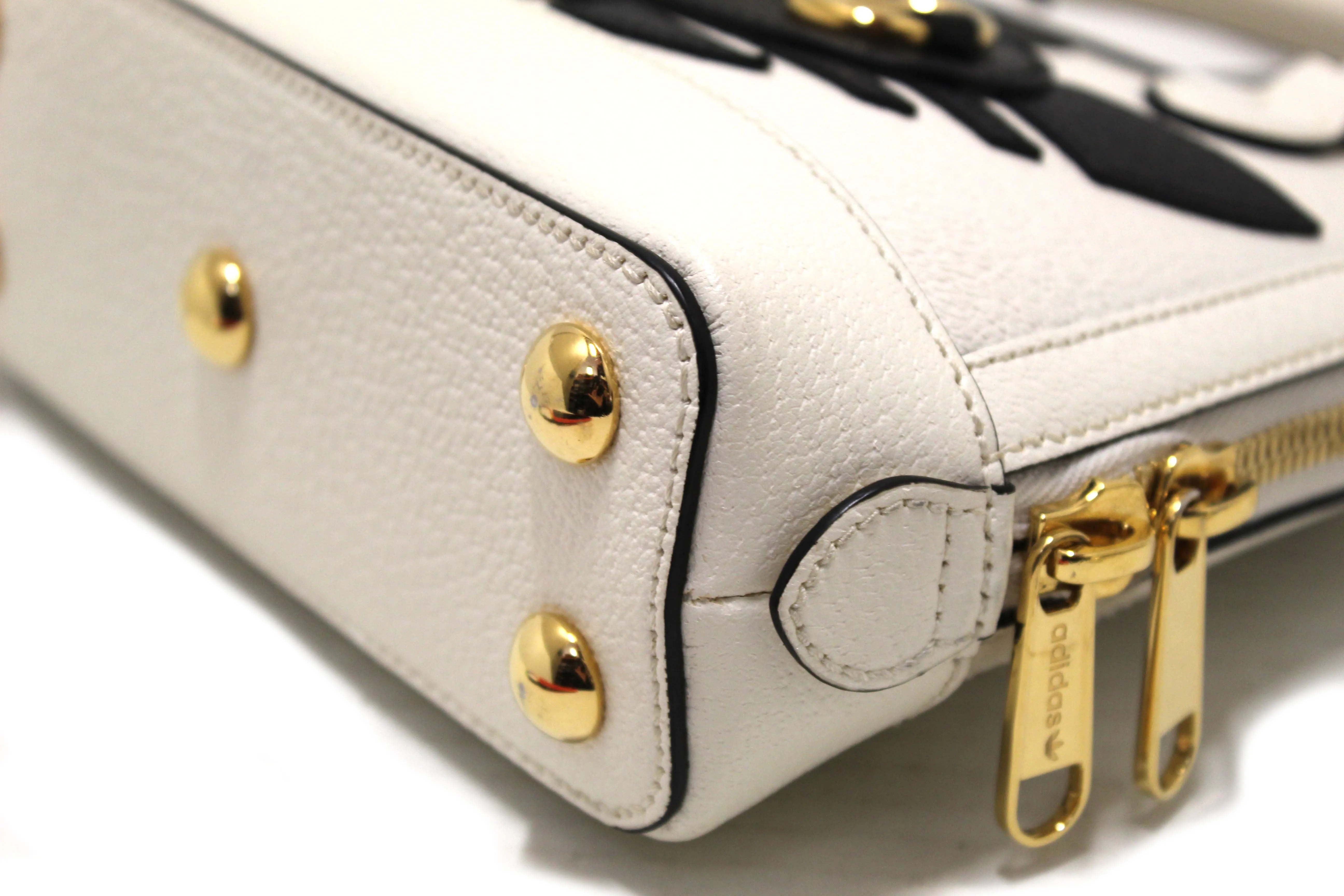 Authentic Limited Edition Adidas x Gucci Horsebit 1955 Mini Top Handle White Leather Bag