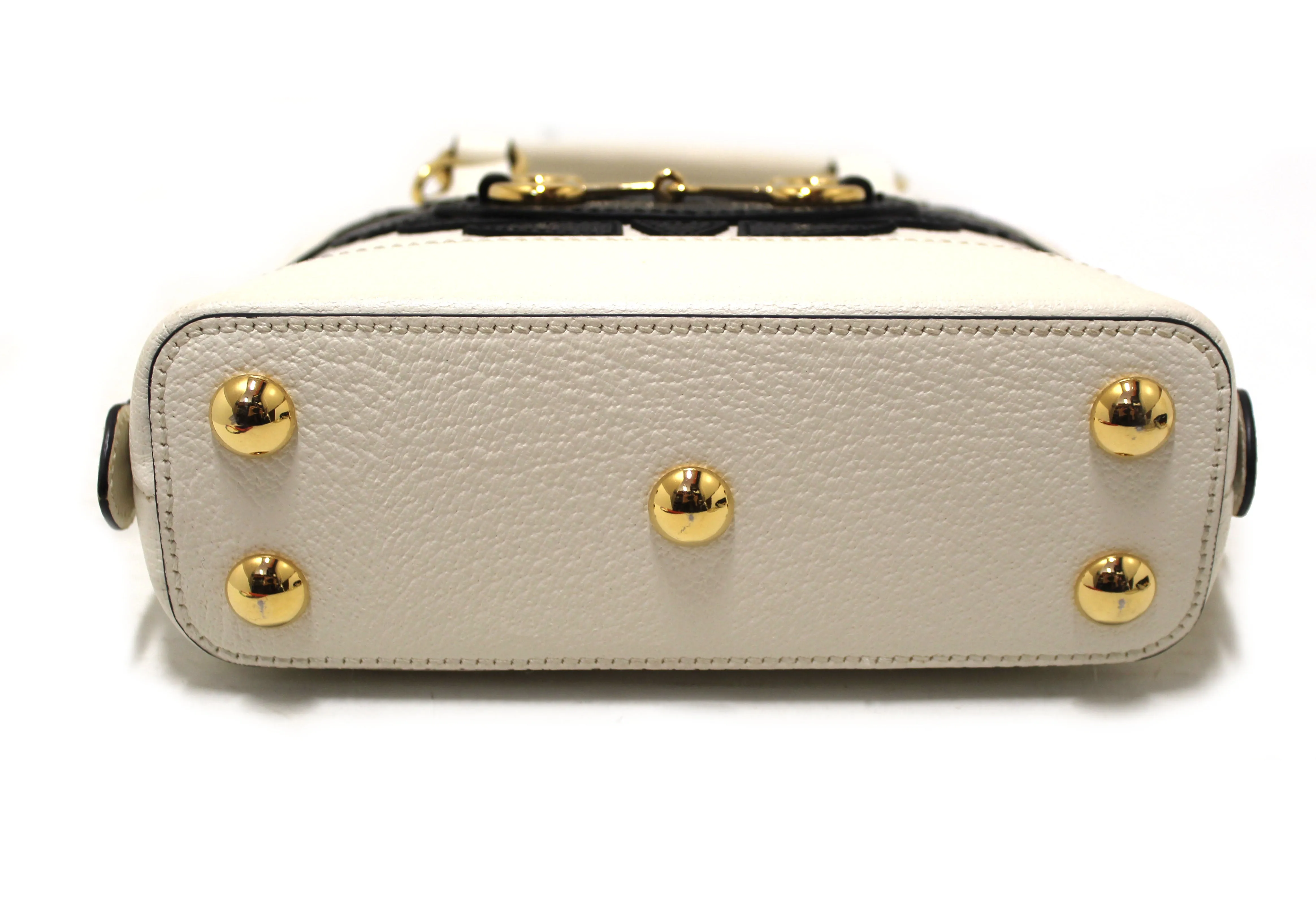 Authentic Limited Edition Adidas x Gucci Horsebit 1955 Mini Top Handle White Leather Bag
