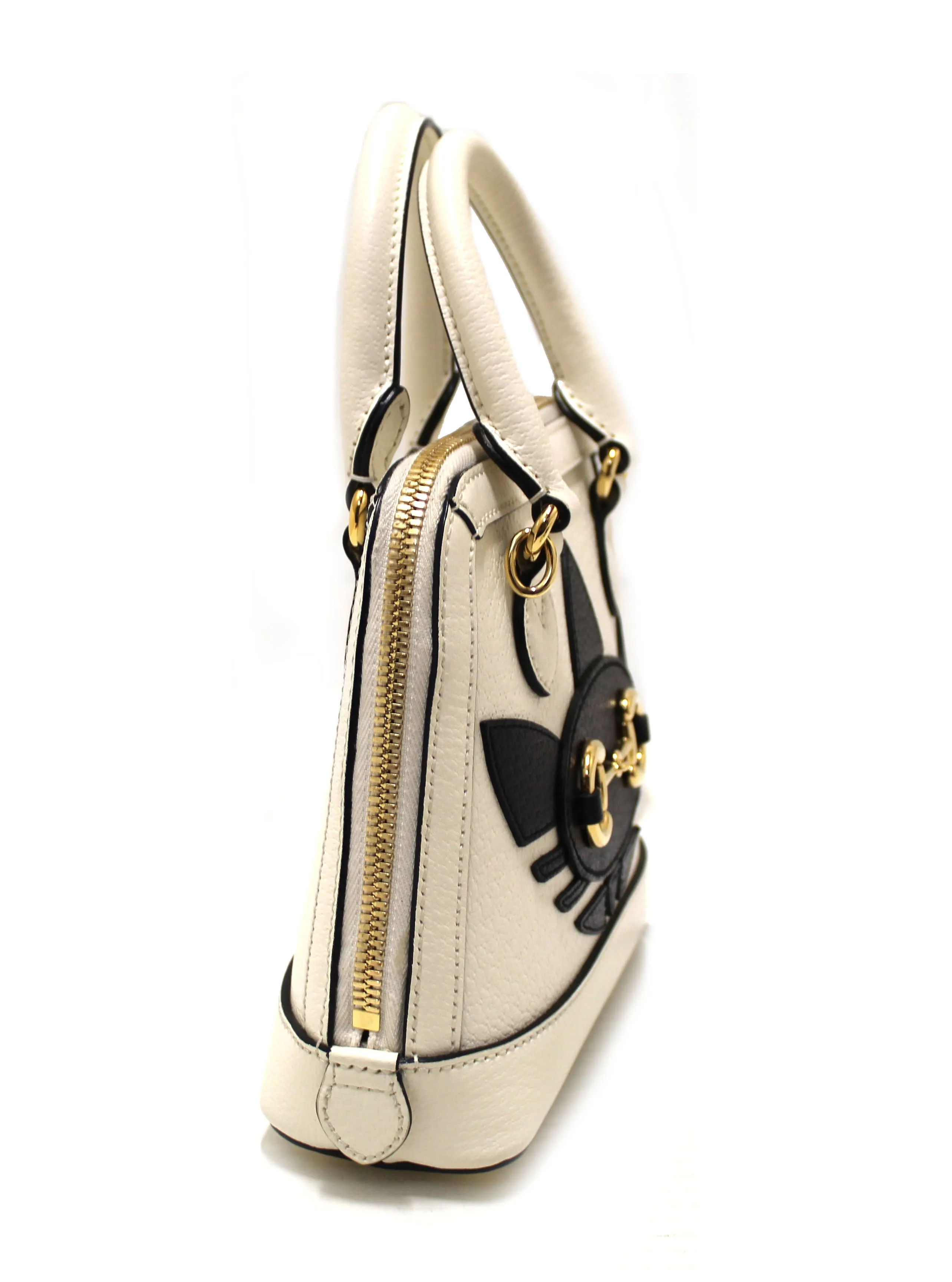 Authentic Limited Edition Adidas x Gucci Horsebit 1955 Mini Top Handle White Leather Bag