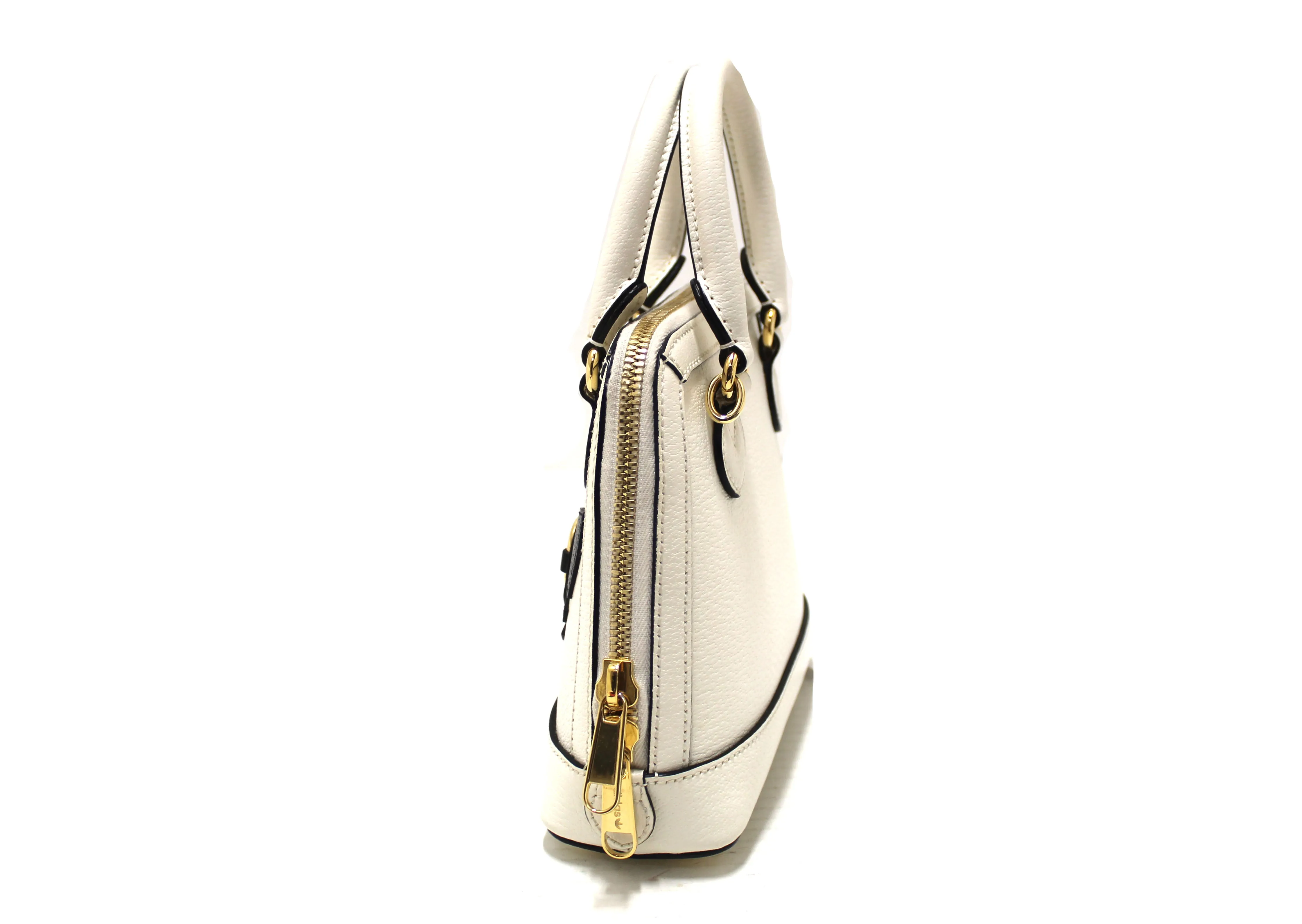 Authentic Limited Edition Adidas x Gucci Horsebit 1955 Mini Top Handle White Leather Bag