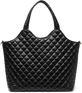 Barabum Quilted Tote Bag for Women,Black Shoulder Bag,Lightweight Tote Bag Work Bag(Black)