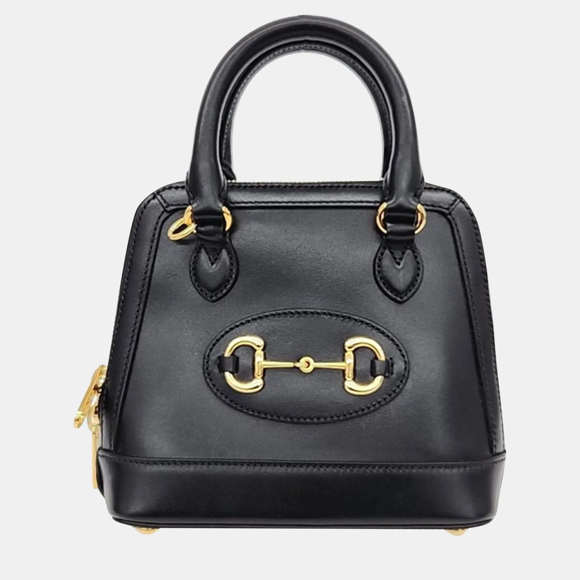 Black Leather Horsebit 1955 Mini Top Handle Bag