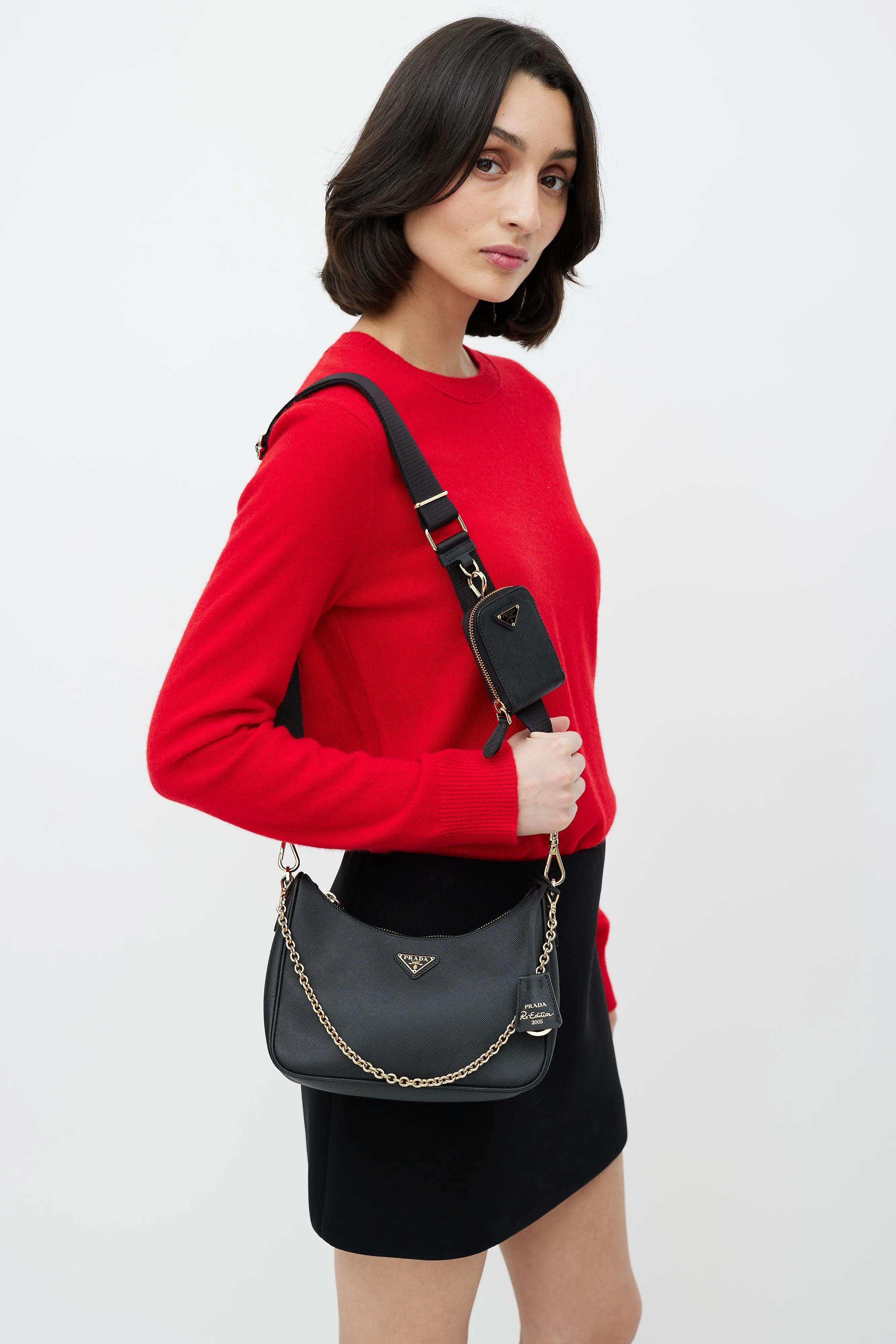 Black Saffiano Leather Re-Edition 2005 Shoulder Bag
