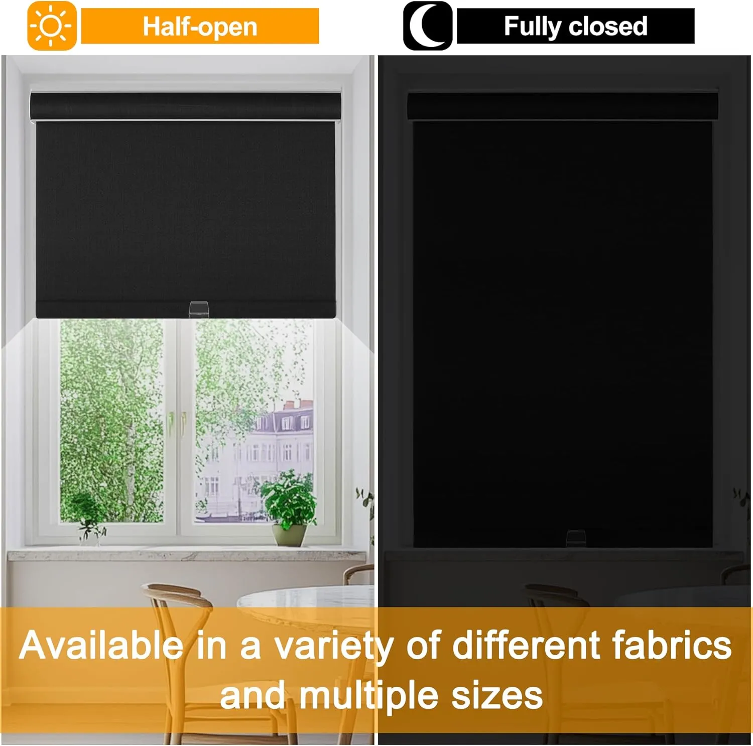 Blackout Roller Shades for Windows Cordless, Linen Fabric Roller Blinds Room Darkening Shades with Valance Thermal Insulated Window Shades for Home Office,Door,Black,35" W x 72" H