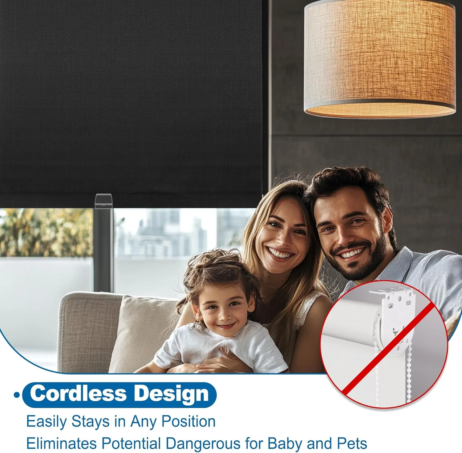 Blackout Roller Shades for Windows Cordless, Linen Fabric Roller Blinds Room Darkening Shades with Valance Thermal Insulated Window Shades for Home Office,Door,Black,35" W x 72" H