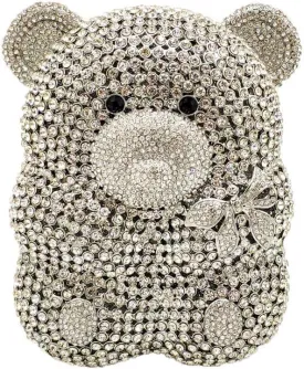 Boutique De FGG Bear Evening Bags and clutches for Women Formal Crystal Clutch Purse Party Animal Rhinestone Handbags,Mini