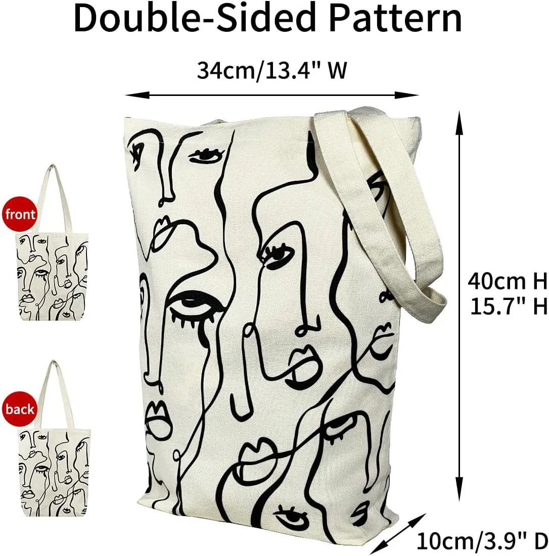 Canvas Tote Bag for Women, Aesthetic Tote Bag with Zipper Pocket for Grocery Travel Work Gift, Canvas Shopping Bag