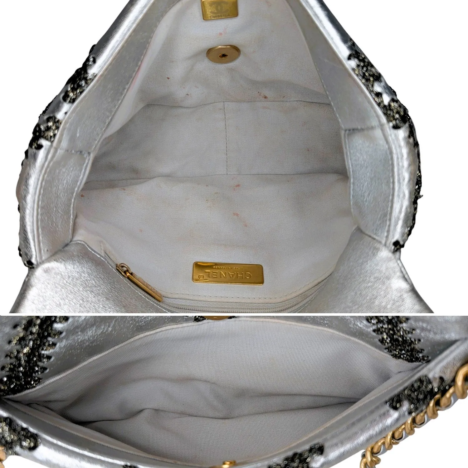 Chanel 2021 Metallic Calfskin Crochet Medium Chanel 19 Flap