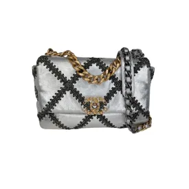 Chanel 2021 Metallic Calfskin Crochet Medium Chanel 19 Flap