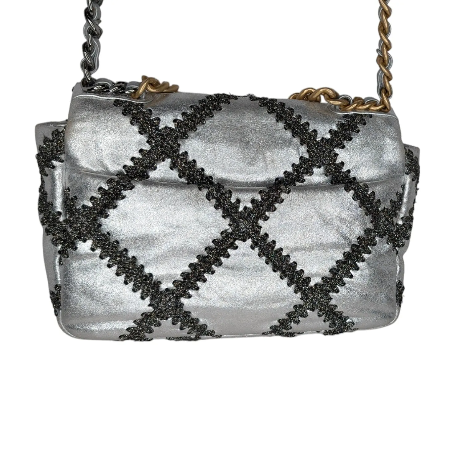 Chanel 2021 Metallic Calfskin Crochet Medium Chanel 19 Flap