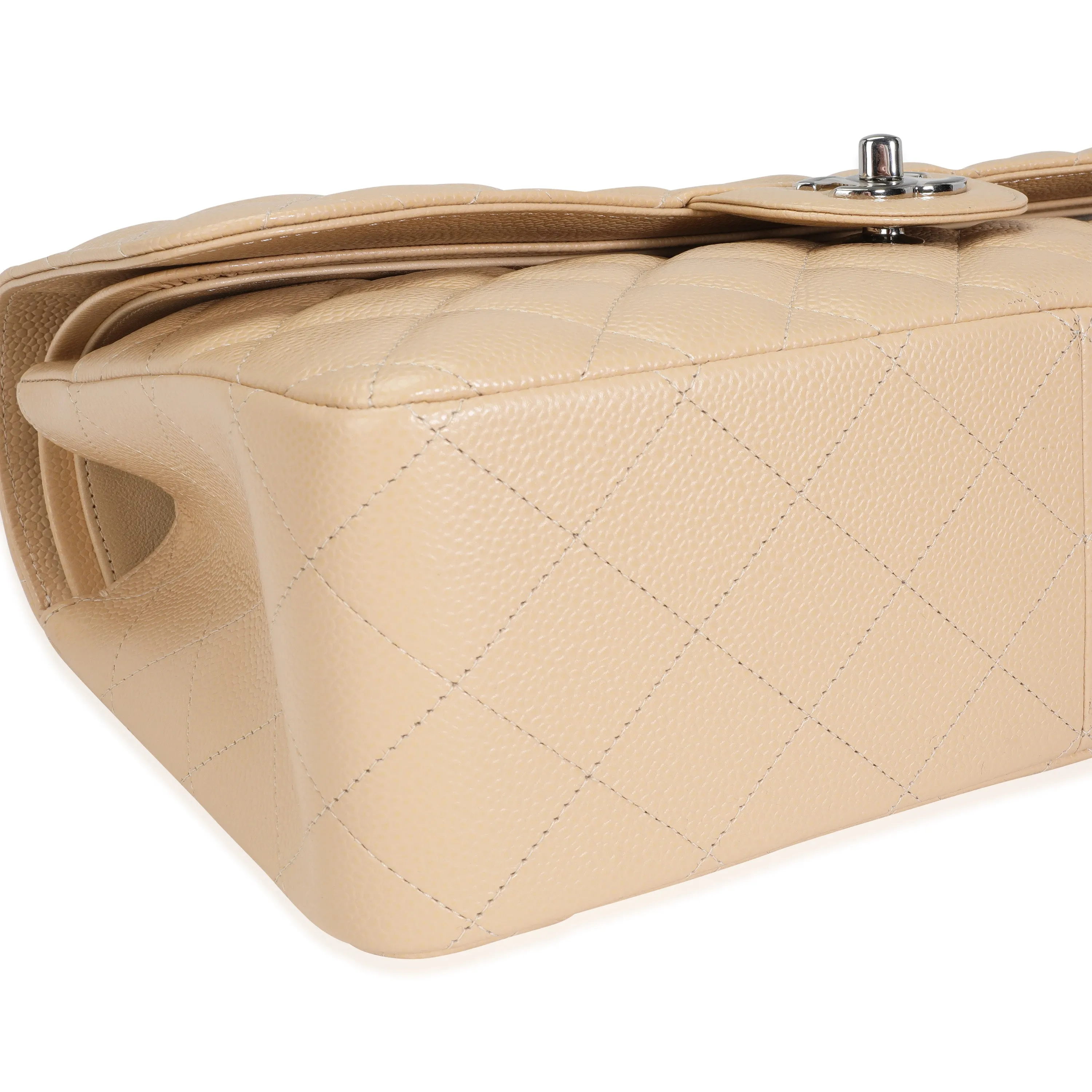 CHANEL Beige Quilted Caviar Jumbo Classic Double New Bag