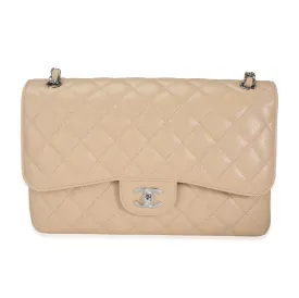 CHANEL Beige Quilted Caviar Jumbo Classic Double New Bag