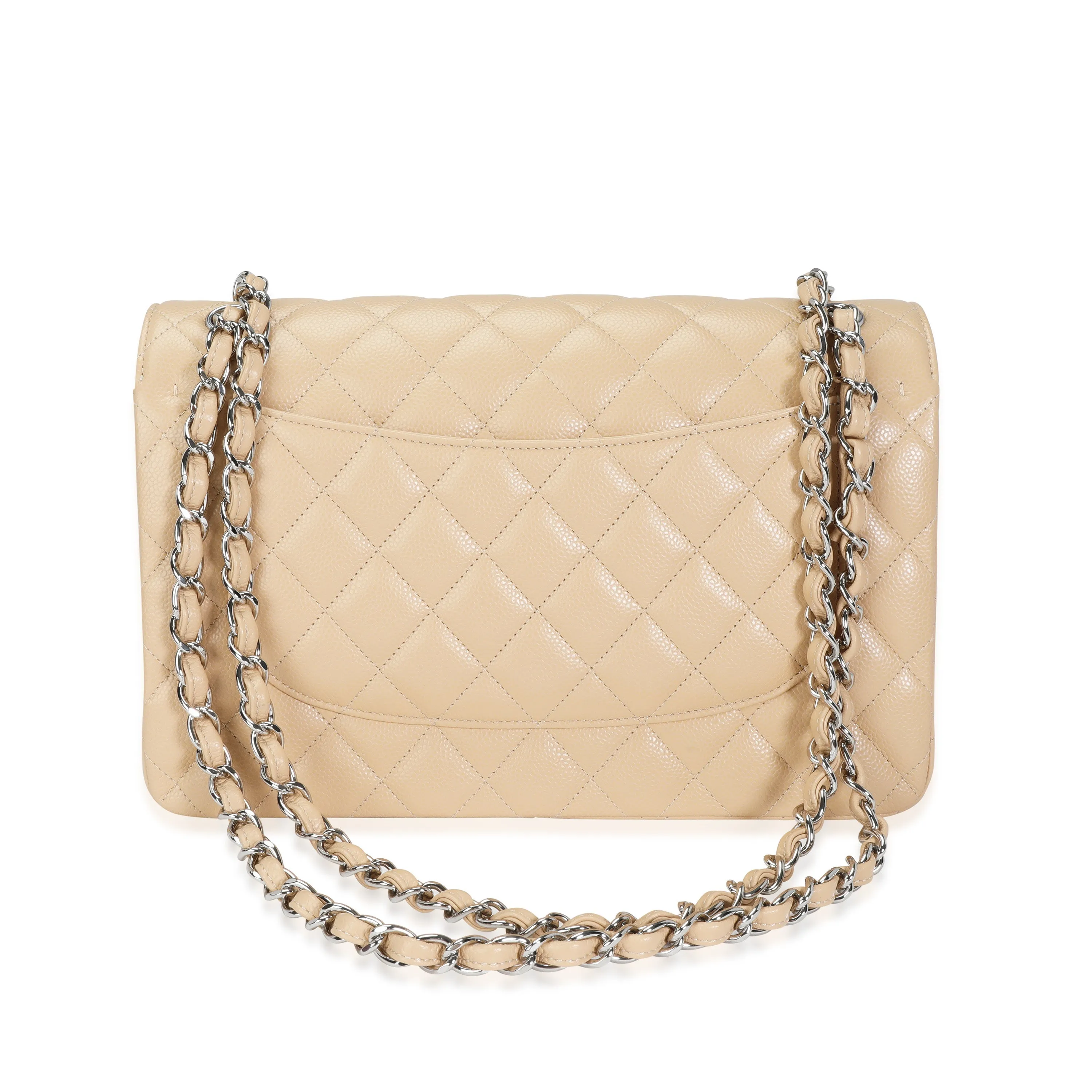 CHANEL Beige Quilted Caviar Jumbo Classic Double New Bag