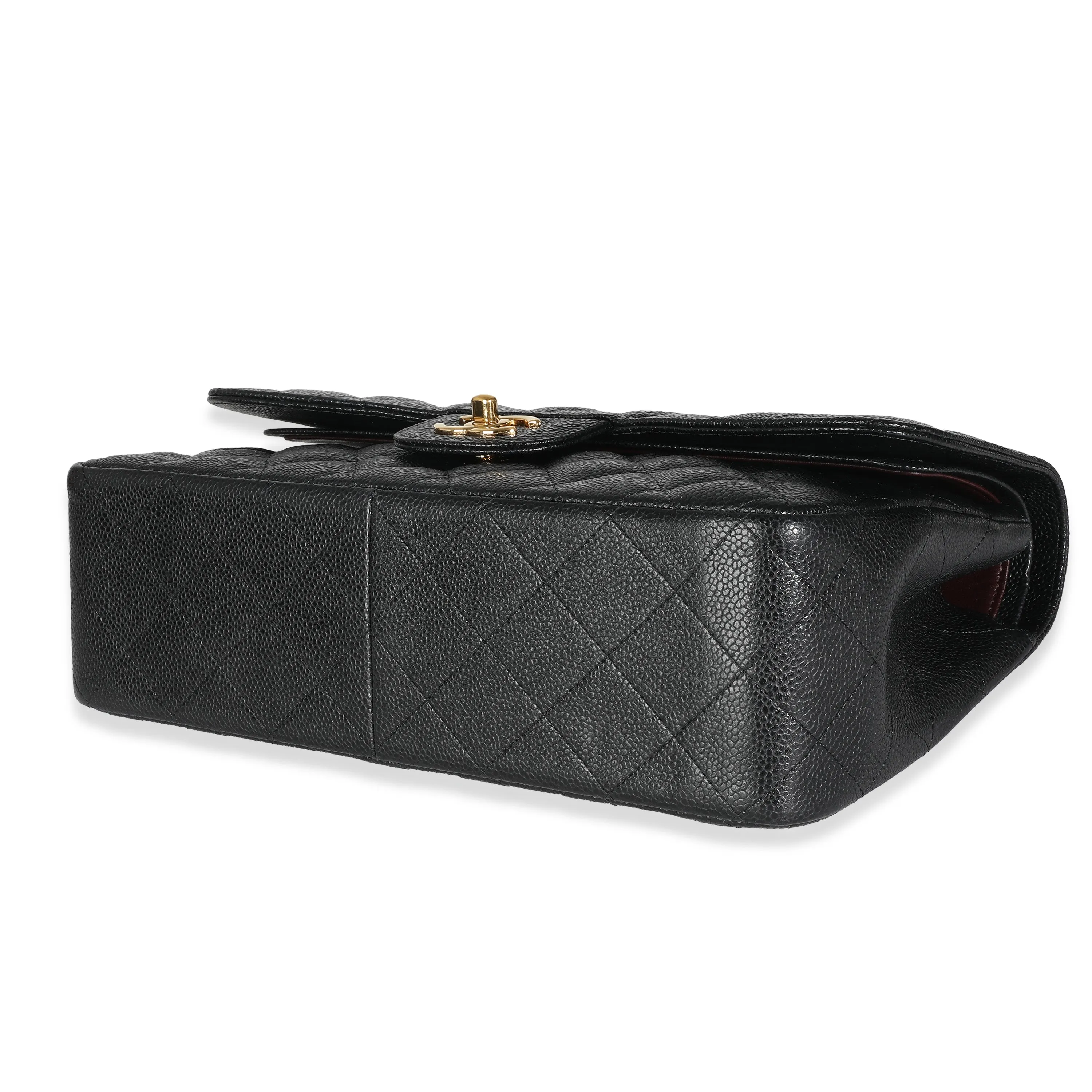 CHANEL Black Quilted Caviar Jumbo Classic Double New Bag