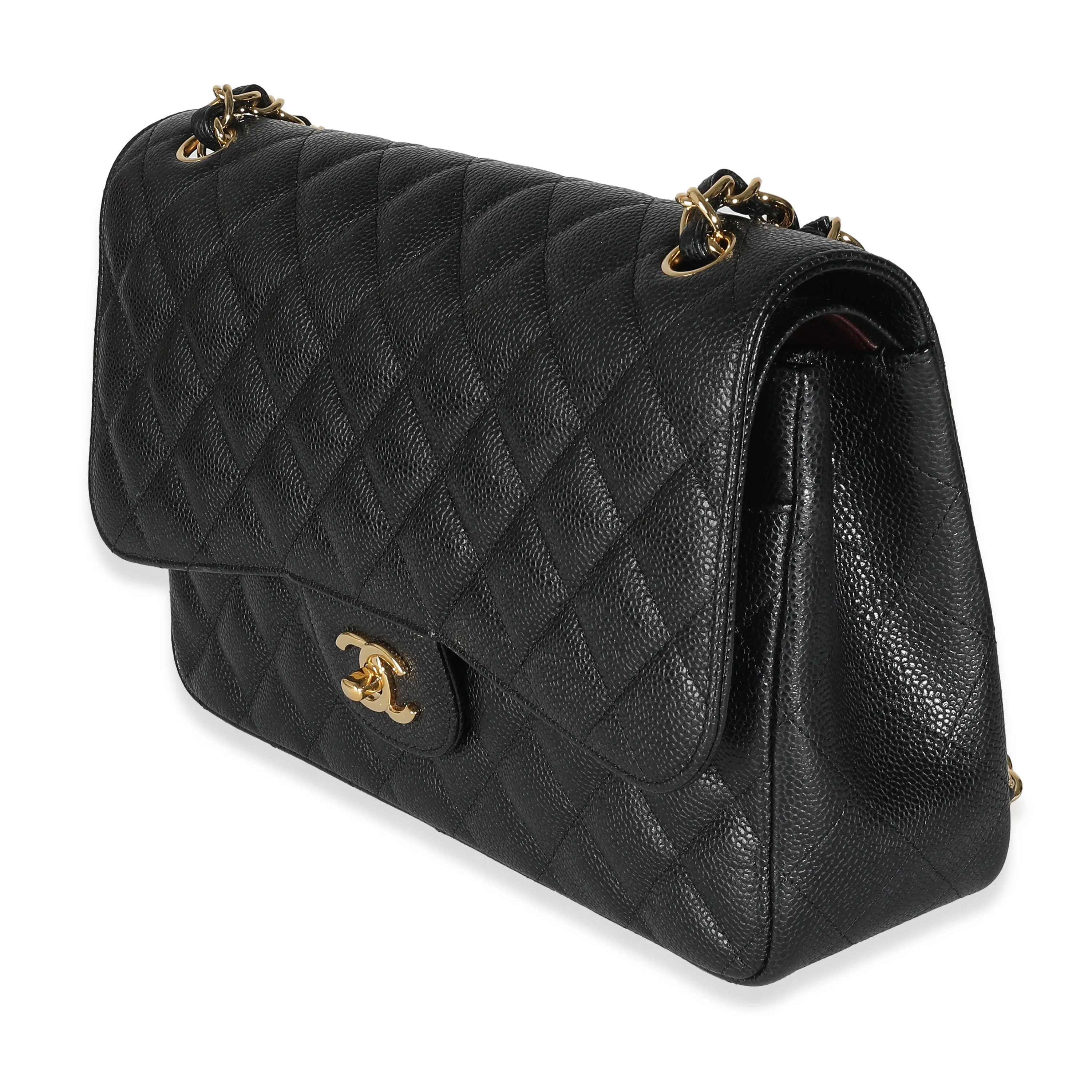 CHANEL Black Quilted Caviar Jumbo Classic Double New Bag