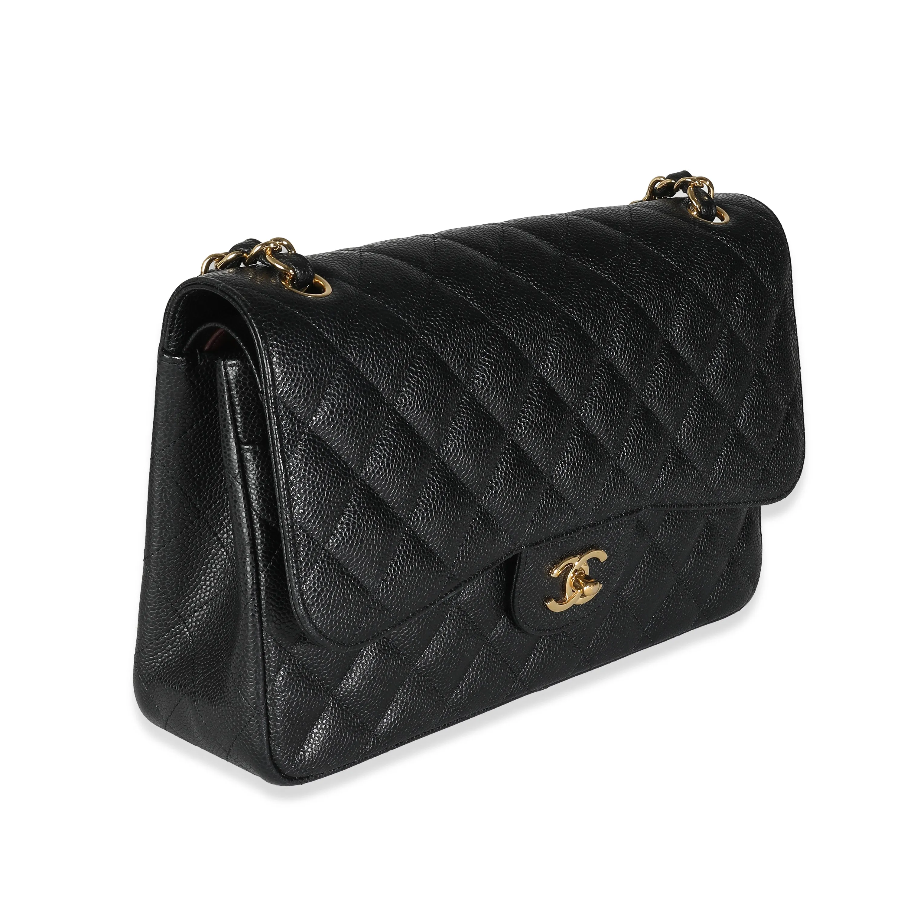 CHANEL Black Quilted Caviar Jumbo Classic Double New Bag