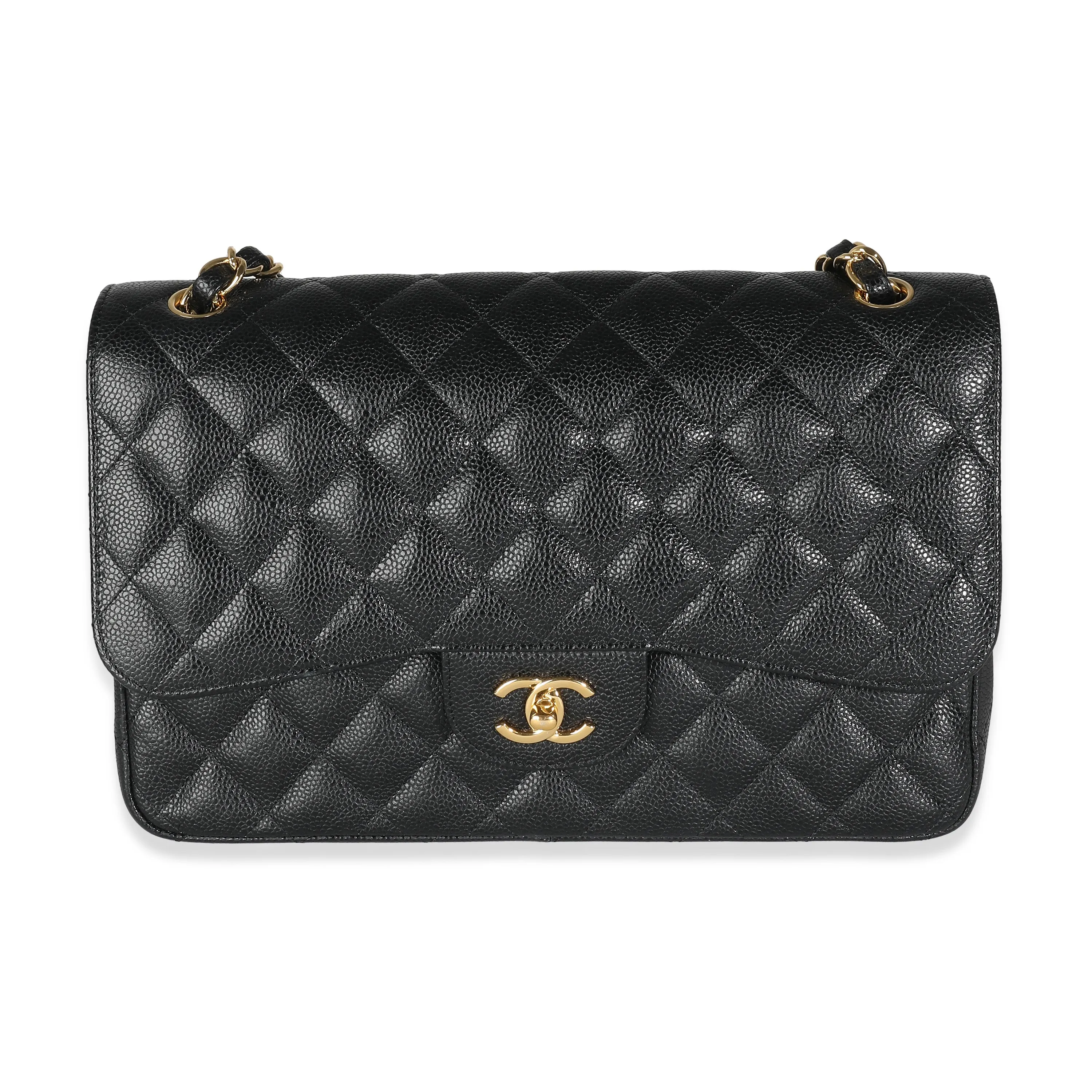 CHANEL Black Quilted Caviar Jumbo Classic Double New Bag