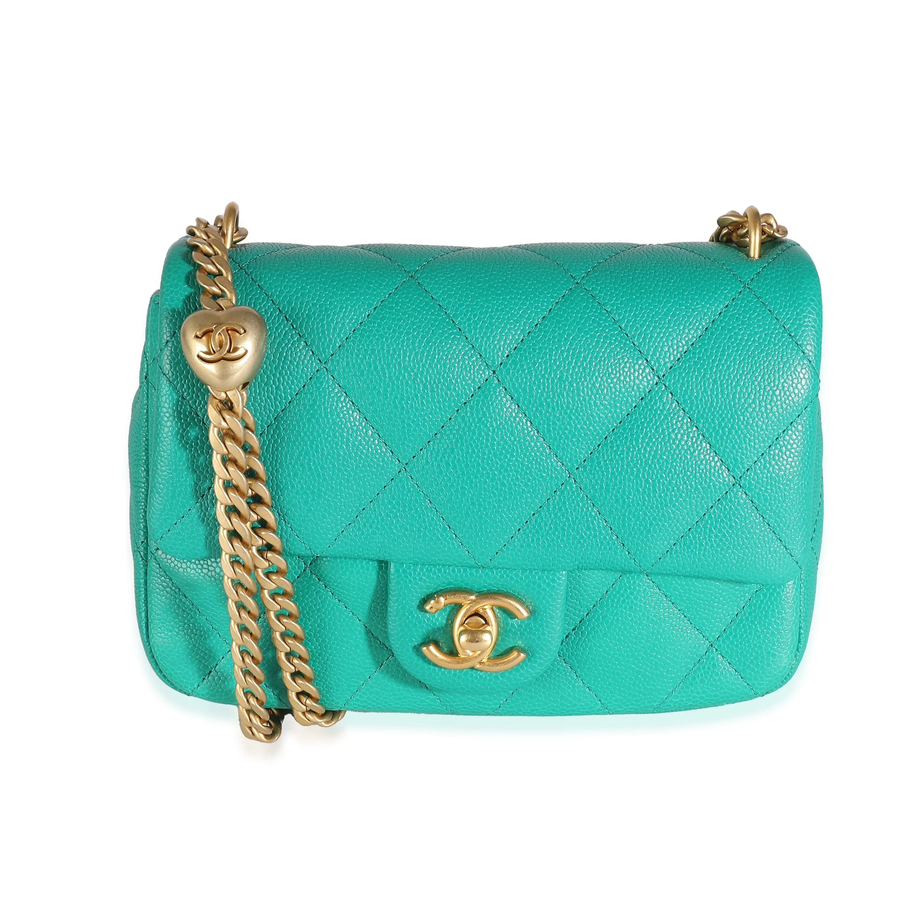 CHANEL Green Quilted Caviar Sweetheart Mini New Bag