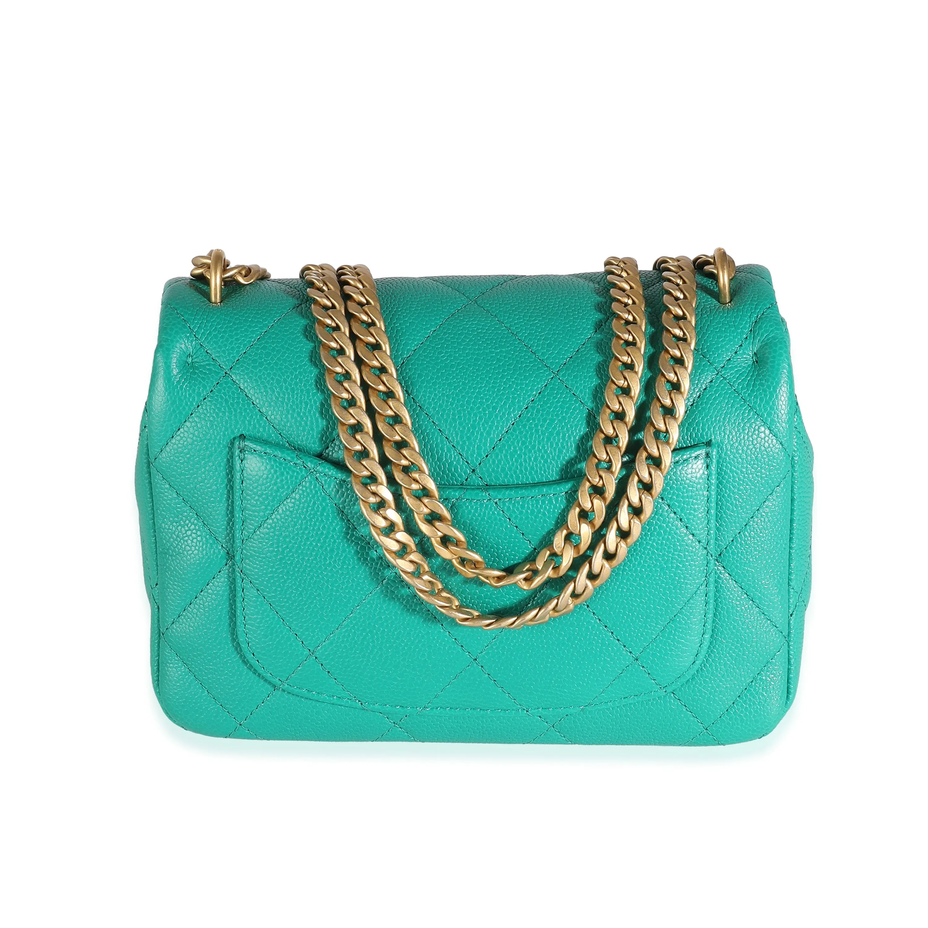 CHANEL Green Quilted Caviar Sweetheart Mini New Bag