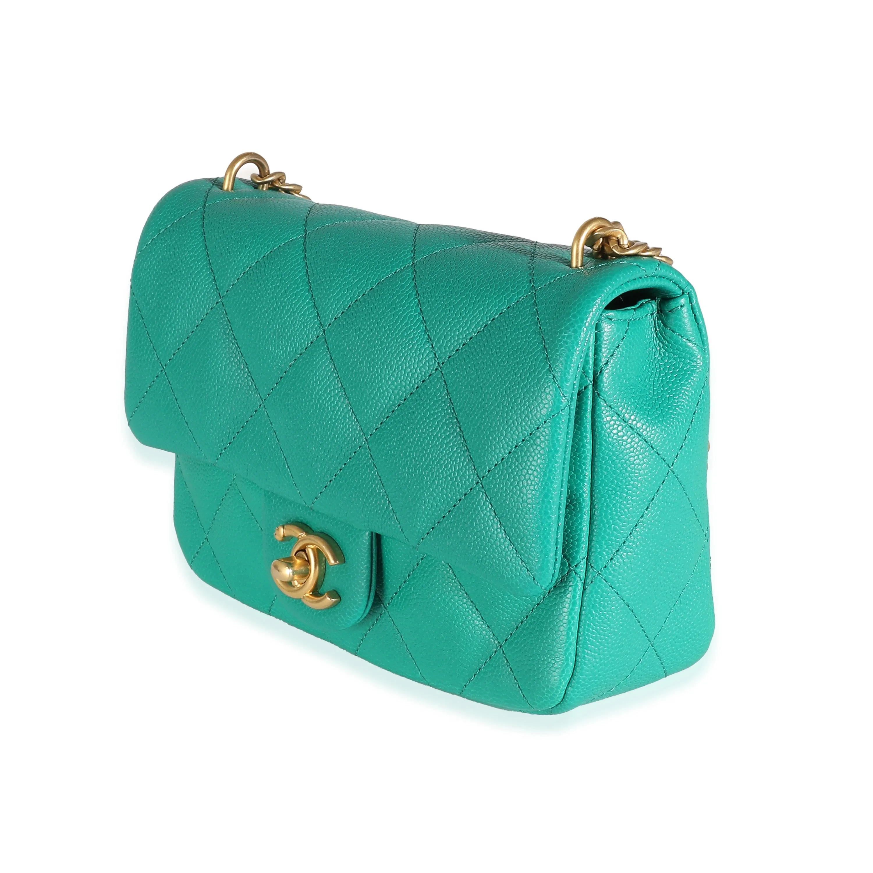 CHANEL Green Quilted Caviar Sweetheart Mini New Bag