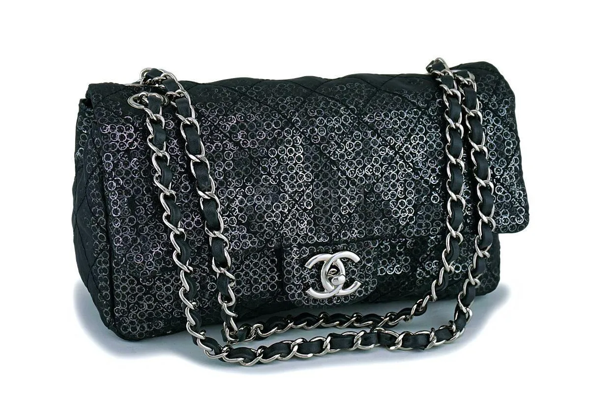 Chanel Limited Black Sequin-Mesh Quilted Classic Flap Bag