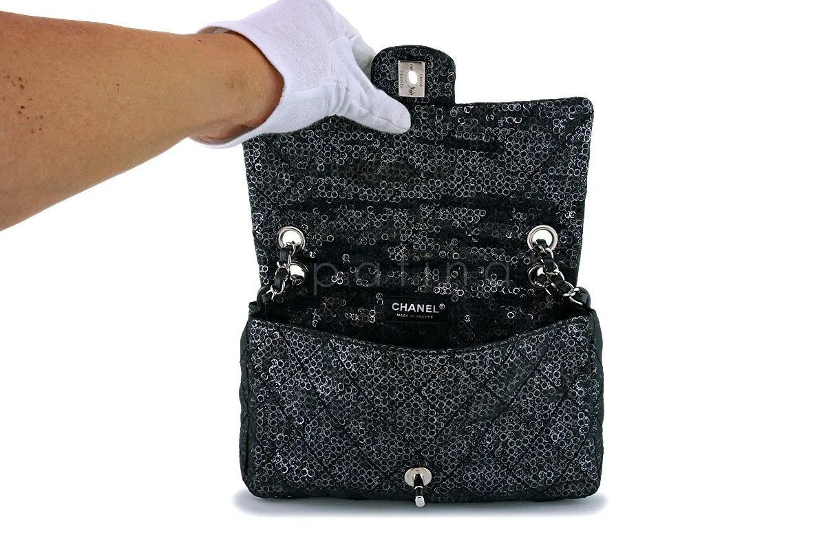 Chanel Limited Black Sequin-Mesh Quilted Classic Flap Bag