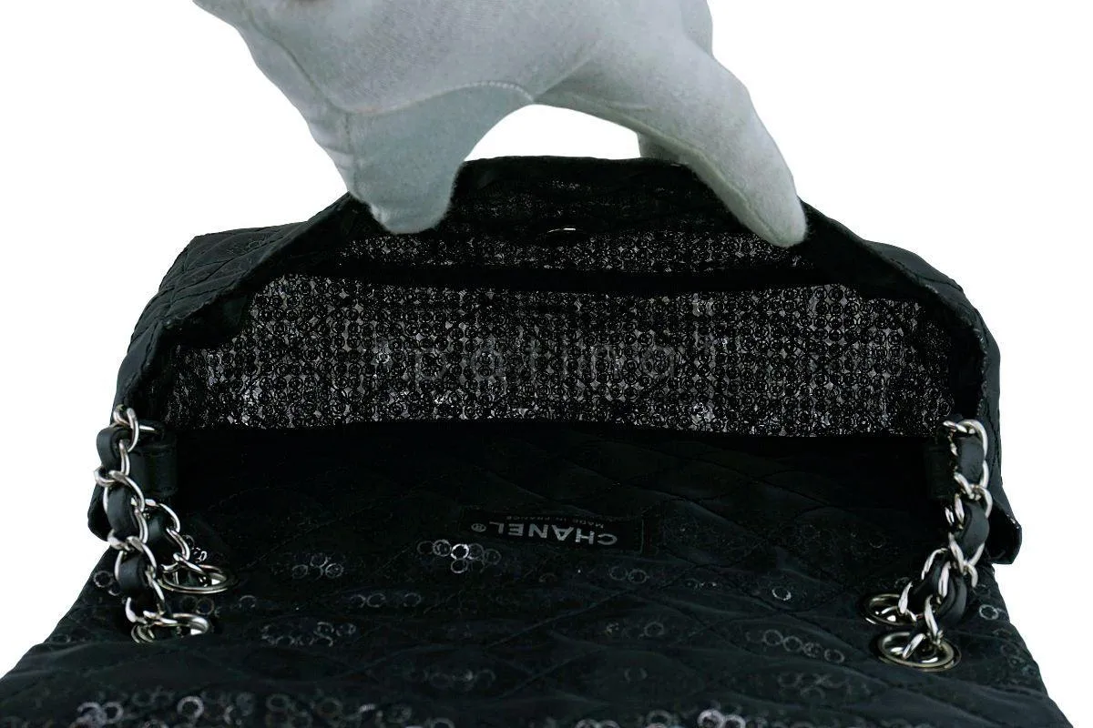 Chanel Limited Black Sequin-Mesh Quilted Classic Flap Bag