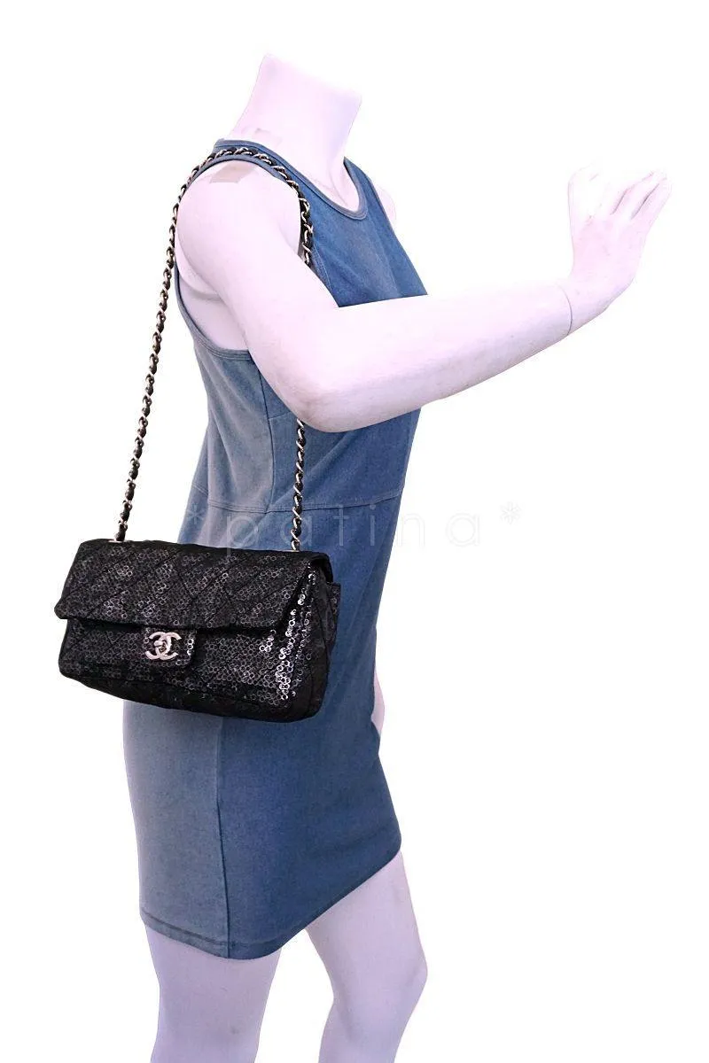 Chanel Limited Black Sequin-Mesh Quilted Classic Flap Bag