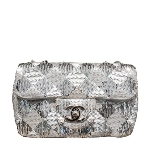 CHANEL Silver Sequin Mini Flap