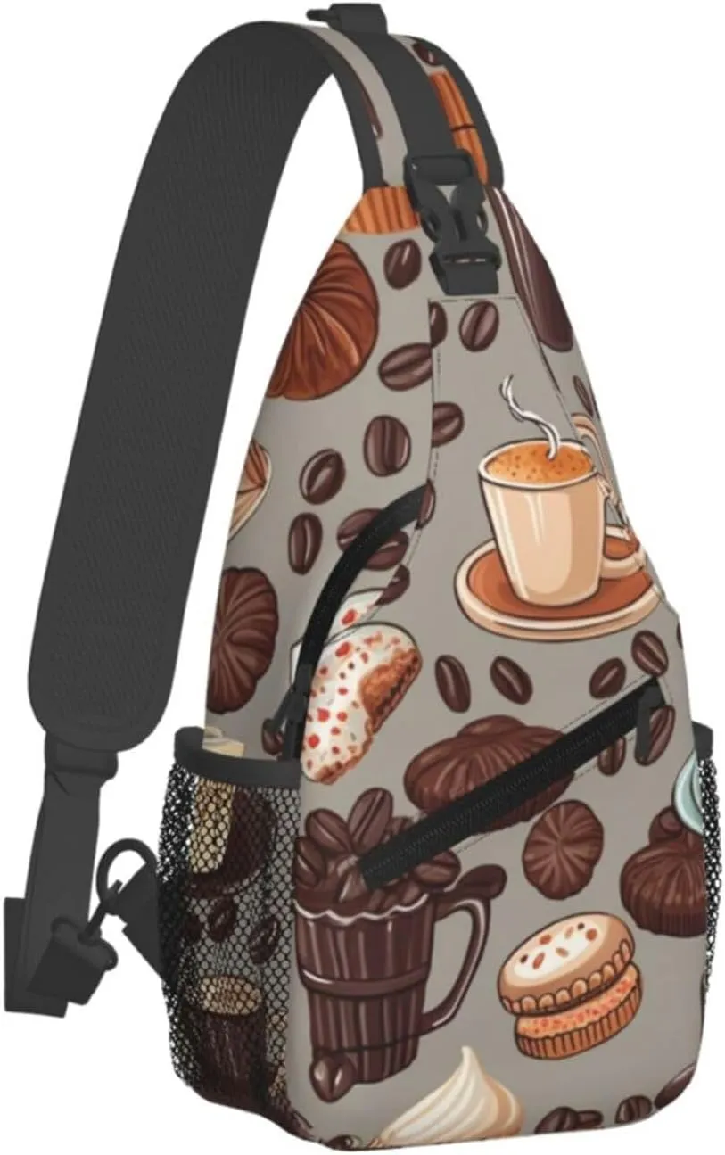 Chest Bag Coffee and Sweets Sugar Chocolate print Sling Backpack Crossbody Sling Bag for Women Men Cross Body Bag