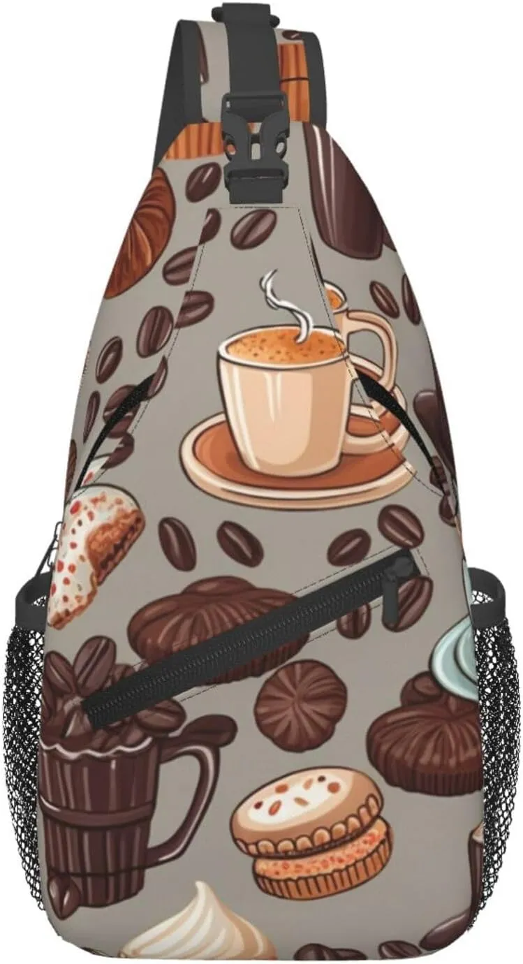 Chest Bag Coffee and Sweets Sugar Chocolate print Sling Backpack Crossbody Sling Bag for Women Men Cross Body Bag