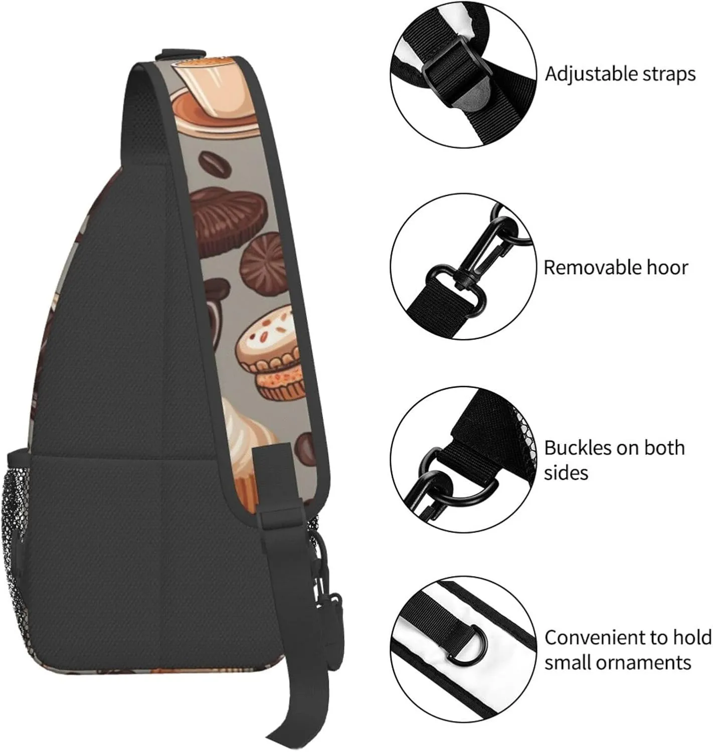 Chest Bag Coffee and Sweets Sugar Chocolate print Sling Backpack Crossbody Sling Bag for Women Men Cross Body Bag