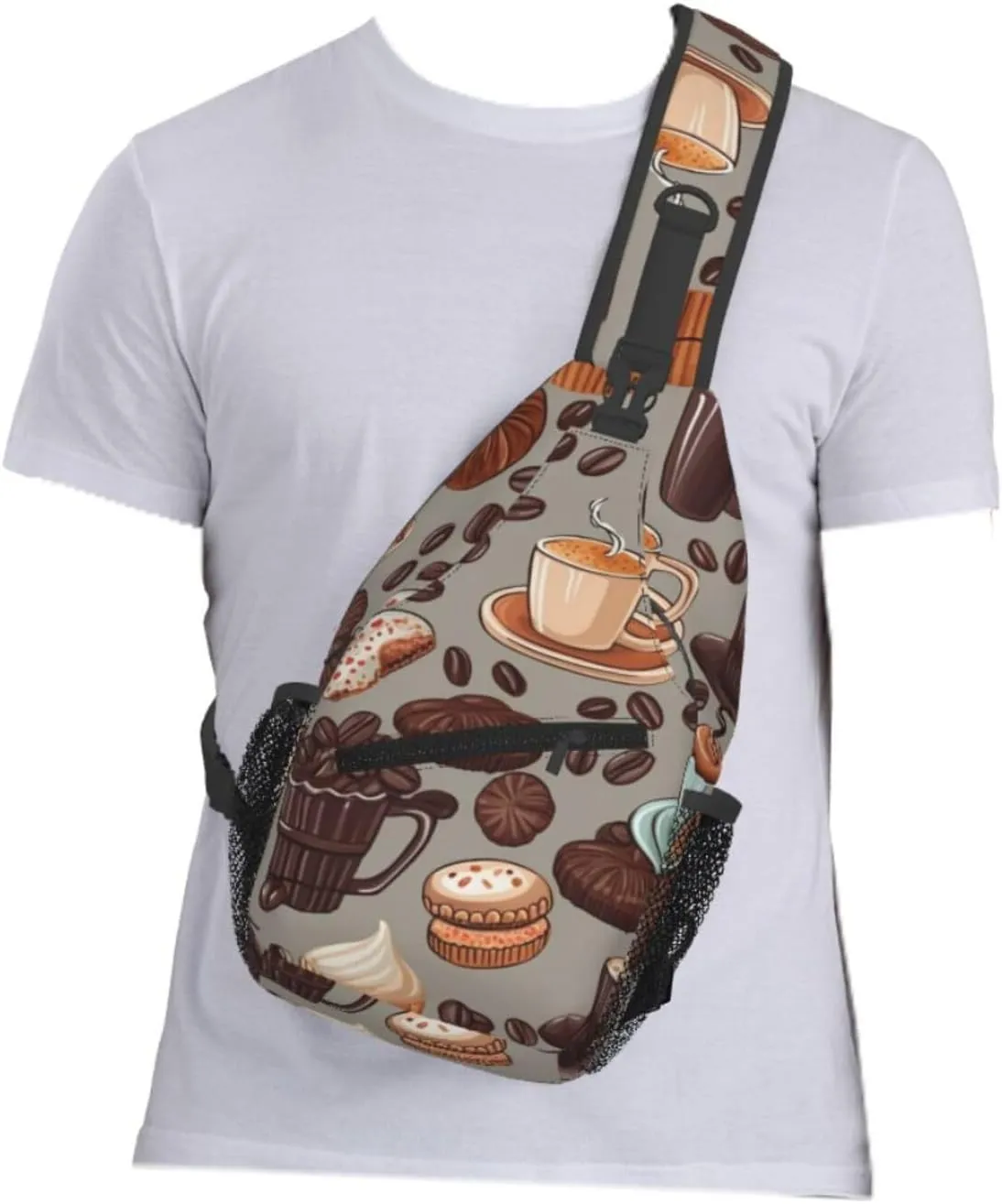 Chest Bag Coffee and Sweets Sugar Chocolate print Sling Backpack Crossbody Sling Bag for Women Men Cross Body Bag