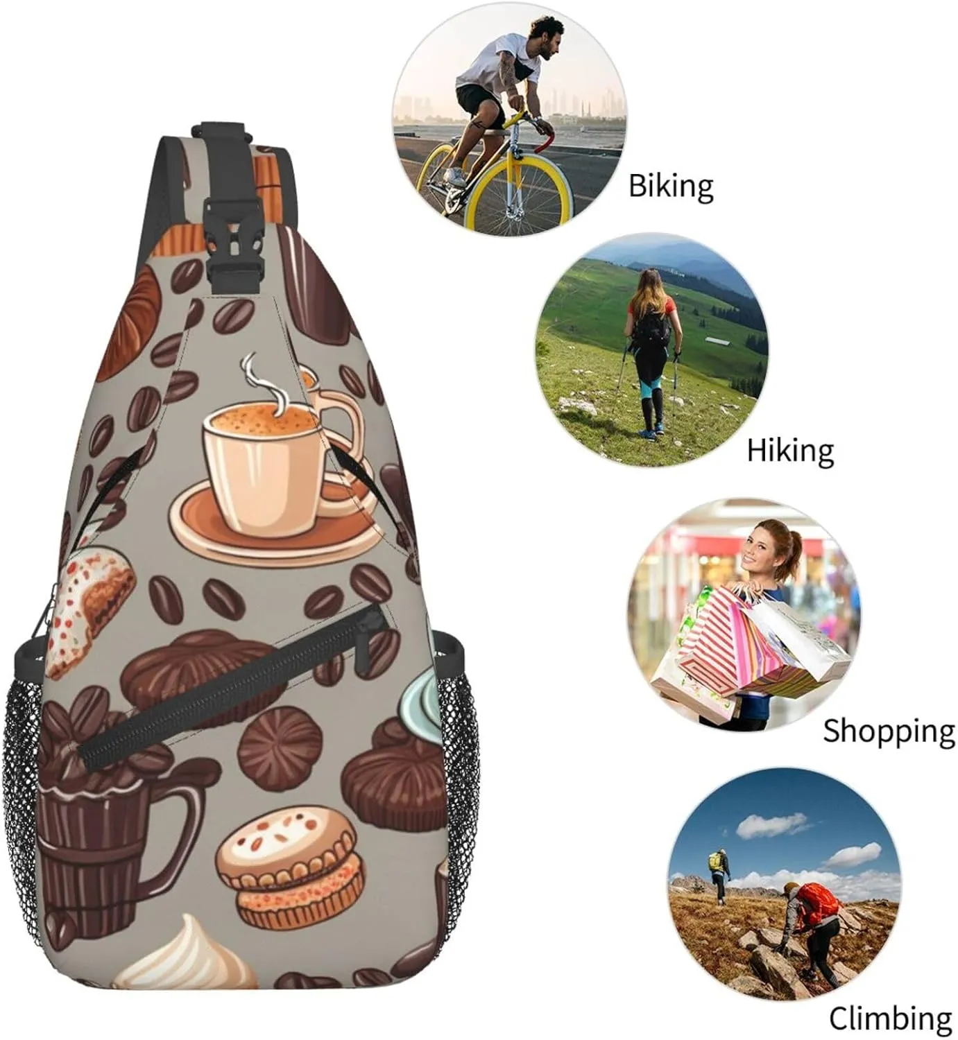 Chest Bag Coffee and Sweets Sugar Chocolate print Sling Backpack Crossbody Sling Bag for Women Men Cross Body Bag