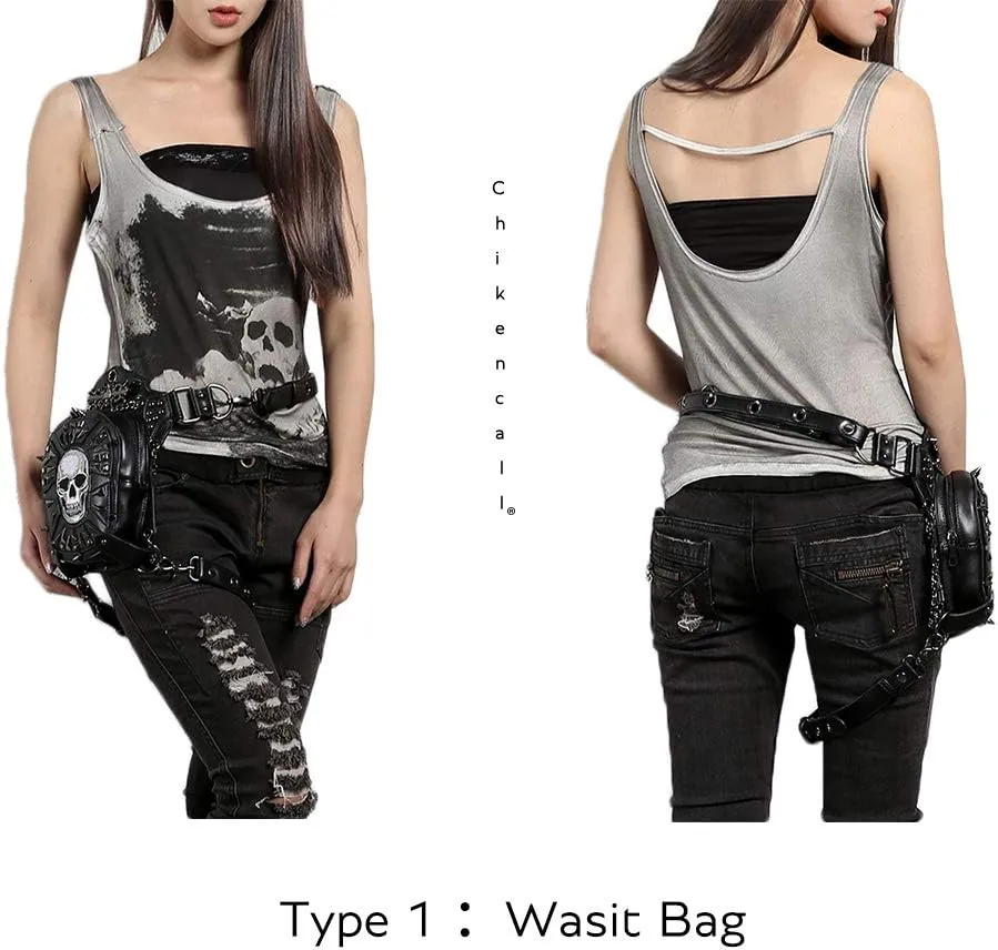 Chikencall Gothic Steampunk Waist Bag, Multi-Purpose Tactical Drop Leg Arm Pack for Men and Women, Messenger Shoulder Purse Pouch
